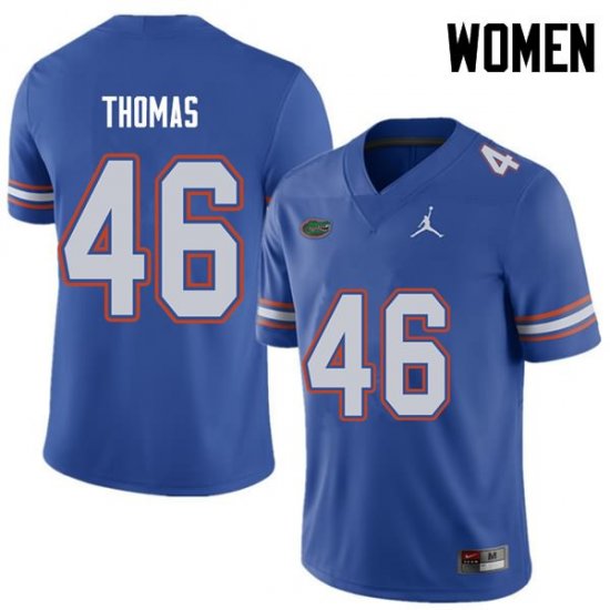 Women's Florida Gators #46 Will Thomas NCAA Jordan Brand Royal Authentic Stitched College Football Jersey FBW1362VR